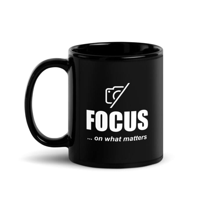 Focus On What Matters - Black Glossy Mug - Image 2