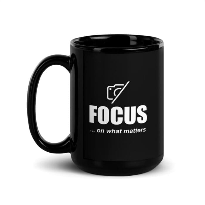 Focus On What Matters - Black Glossy Mug - Image 4